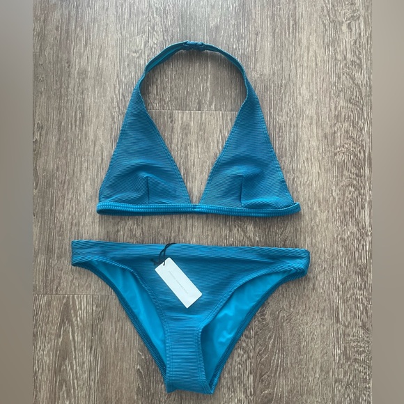French Connection bikini two piece swimsuit blue ribbed NEW size medium - Picture 3 of 11